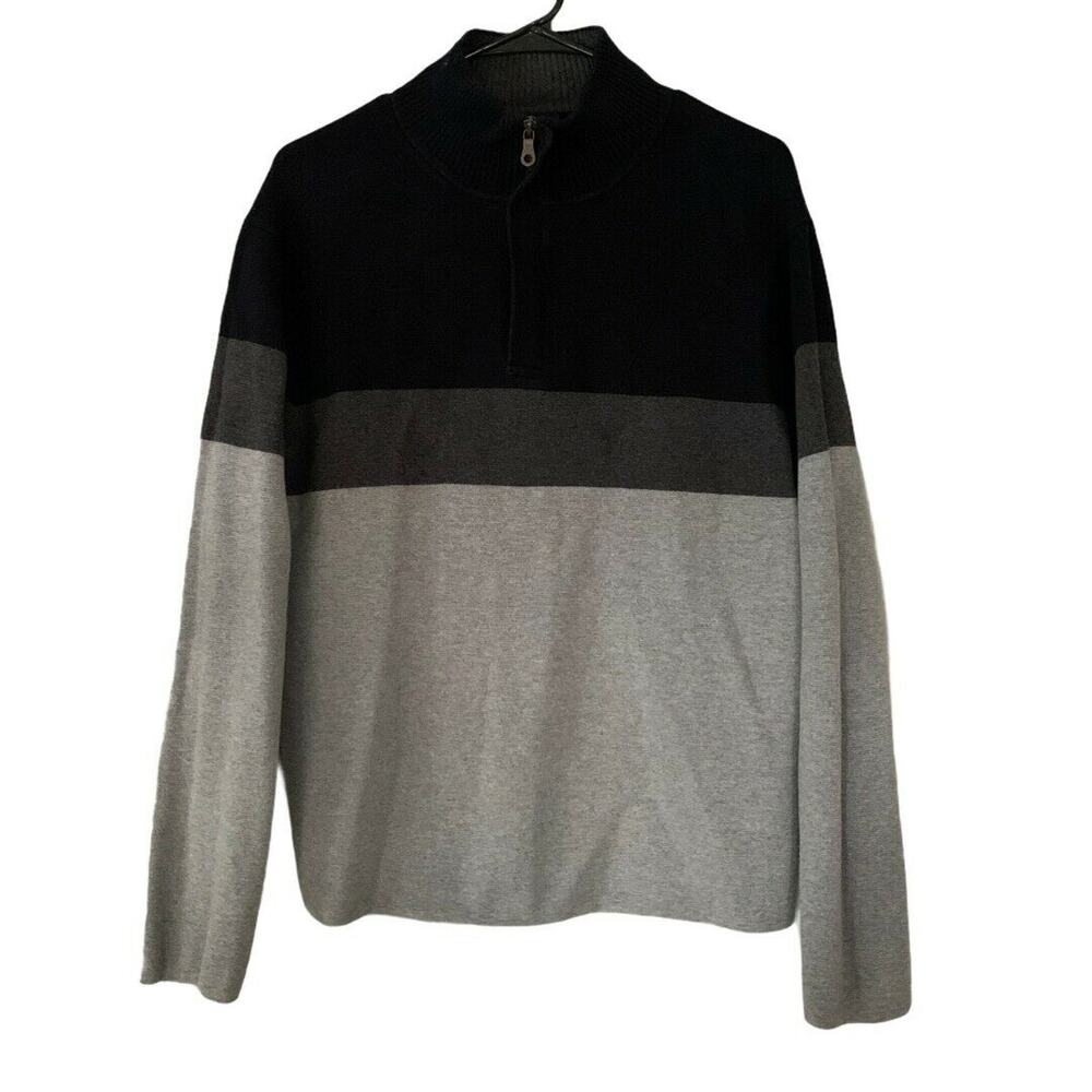 Gap Men's Pullover Sweater Size M Gray Black Long Sleeve 1/4 Zip Neck BlockColor